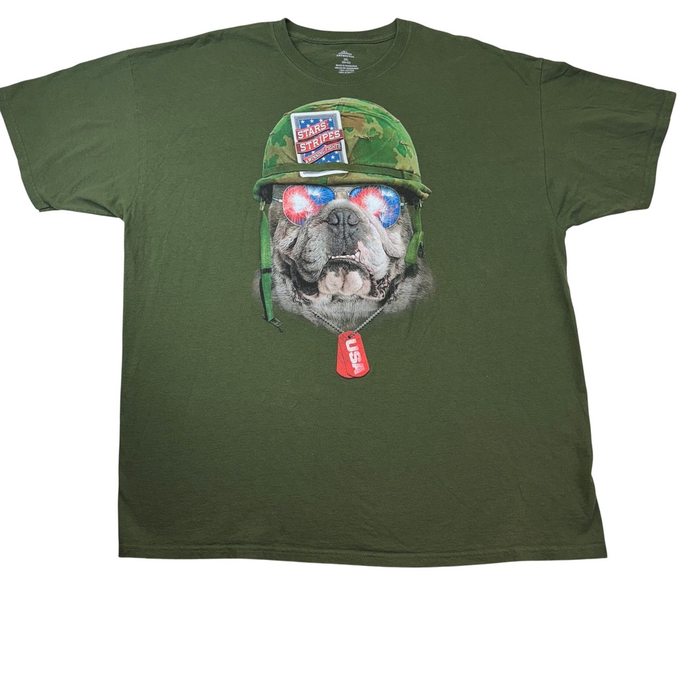 Way To Celebrate Patriotic T-Shirt Mens 2XL Green Military Bulldog USA Graphic